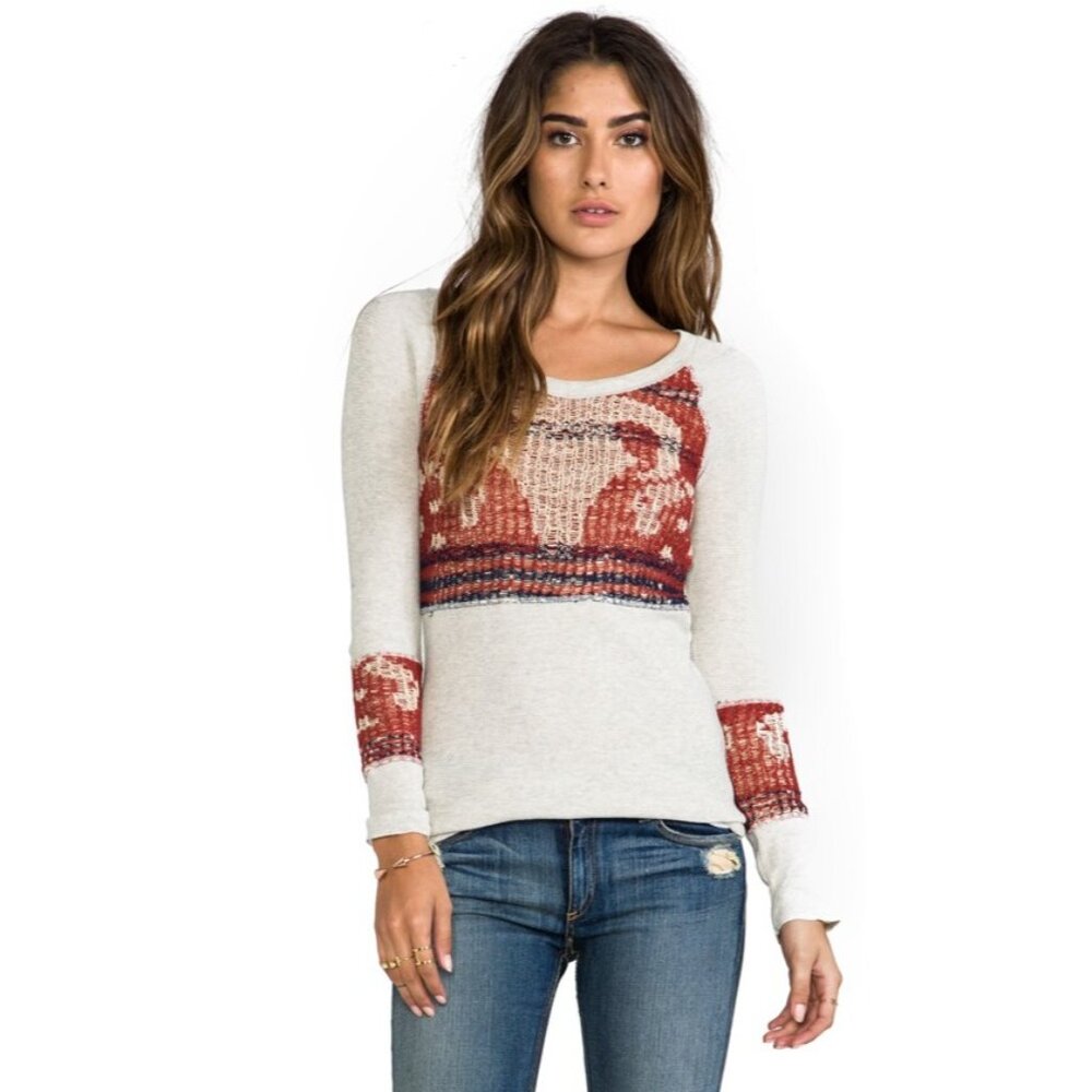 Free People Gray Southwestern Bull Cuff Thermal